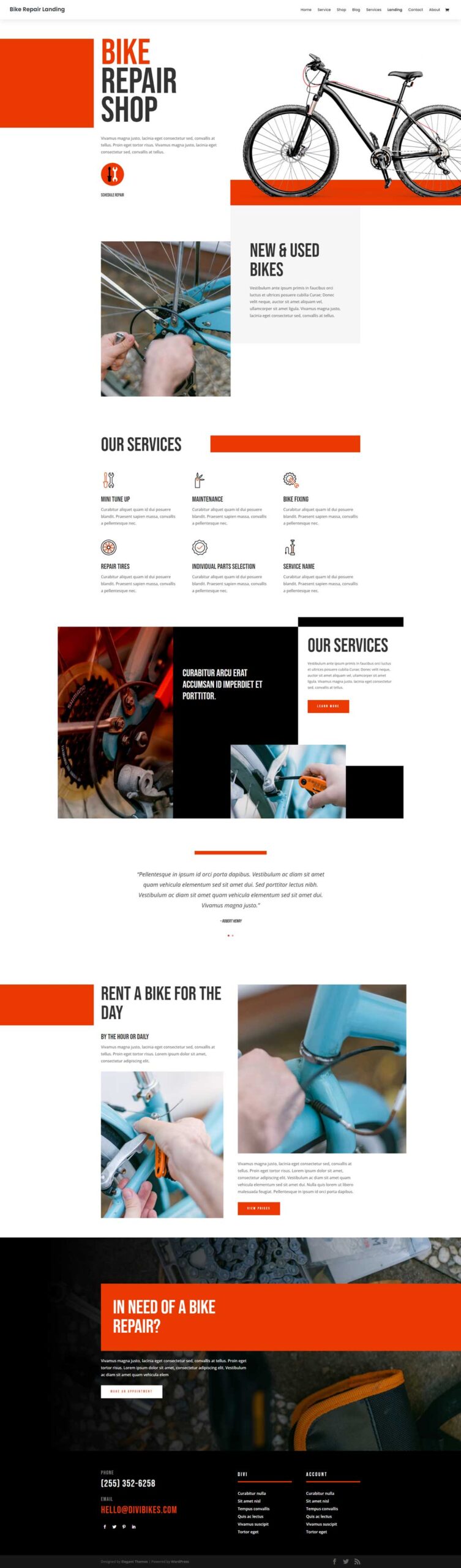 bike repair shop landing page demo